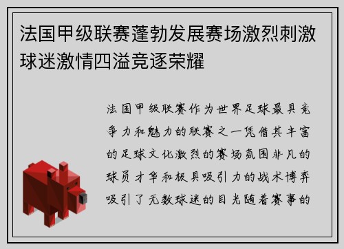 法国甲级联赛蓬勃发展赛场激烈刺激球迷激情四溢竞逐荣耀