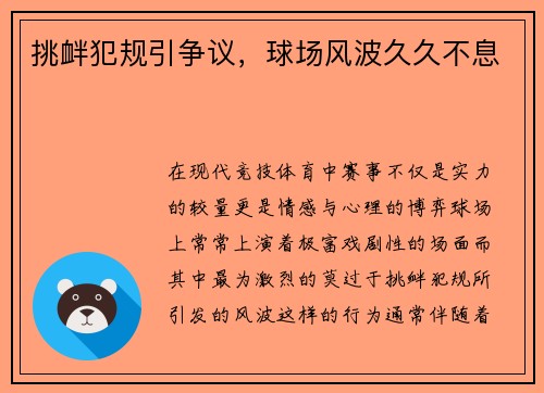 挑衅犯规引争议，球场风波久久不息