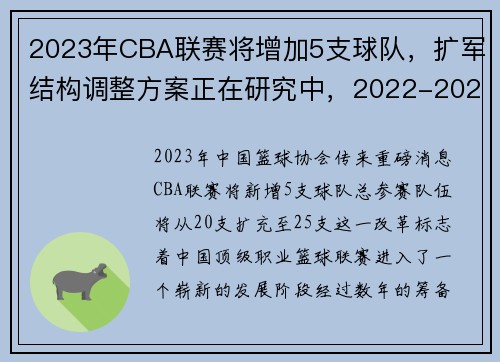 2023年CBA联赛将增加5支球队,扩军结构调整方案正在研究中,2022-2023赛季cba