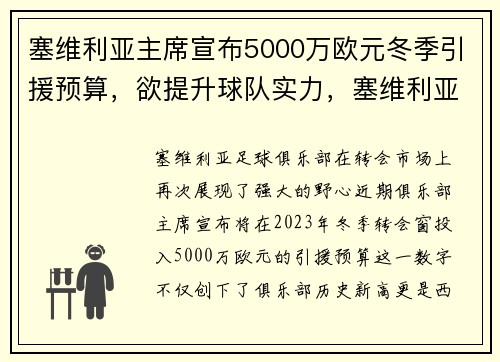 塞维利亚主席宣布5000万欧元冬季引援预算，欲提升球队实力，塞维利亚国家队