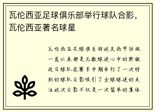 瓦伦西亚足球俱乐部举行球队合影，瓦伦西亚著名球星