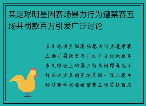 某足球明星因赛场暴力行为遭禁赛五场并罚款百万引发广泛讨论
