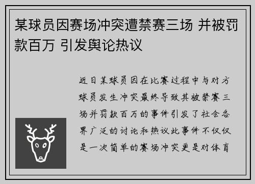 某球员因赛场冲突遭禁赛三场 并被罚款百万 引发舆论热议