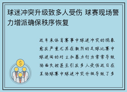 球迷冲突升级致多人受伤 球赛现场警力增派确保秩序恢复